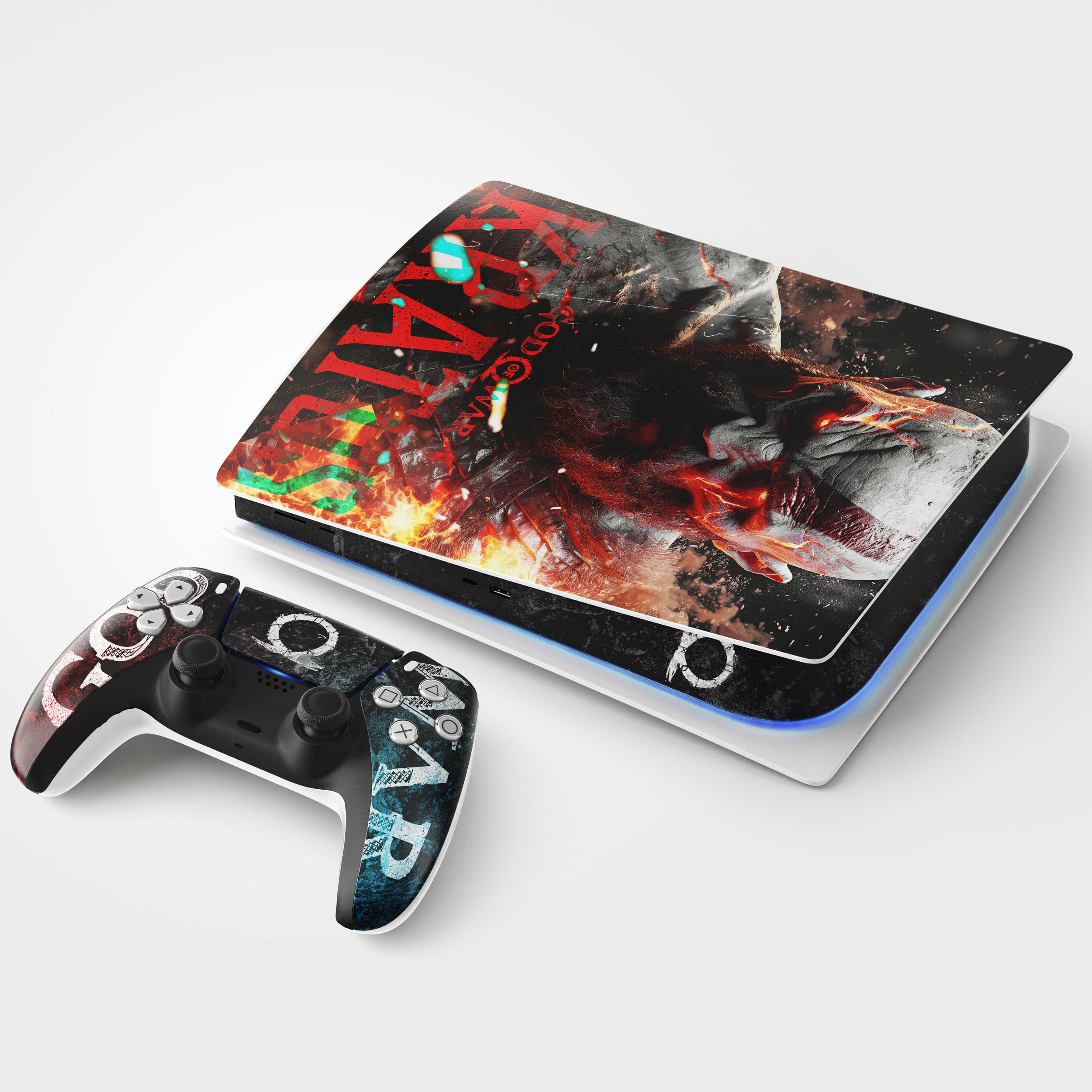 Sticker pour la PS5 Kratos, Autocollant Skin pour la PS5 Gaming, Console et Manette, Edition Standard Disque, Skin Kratos (1 Manette)