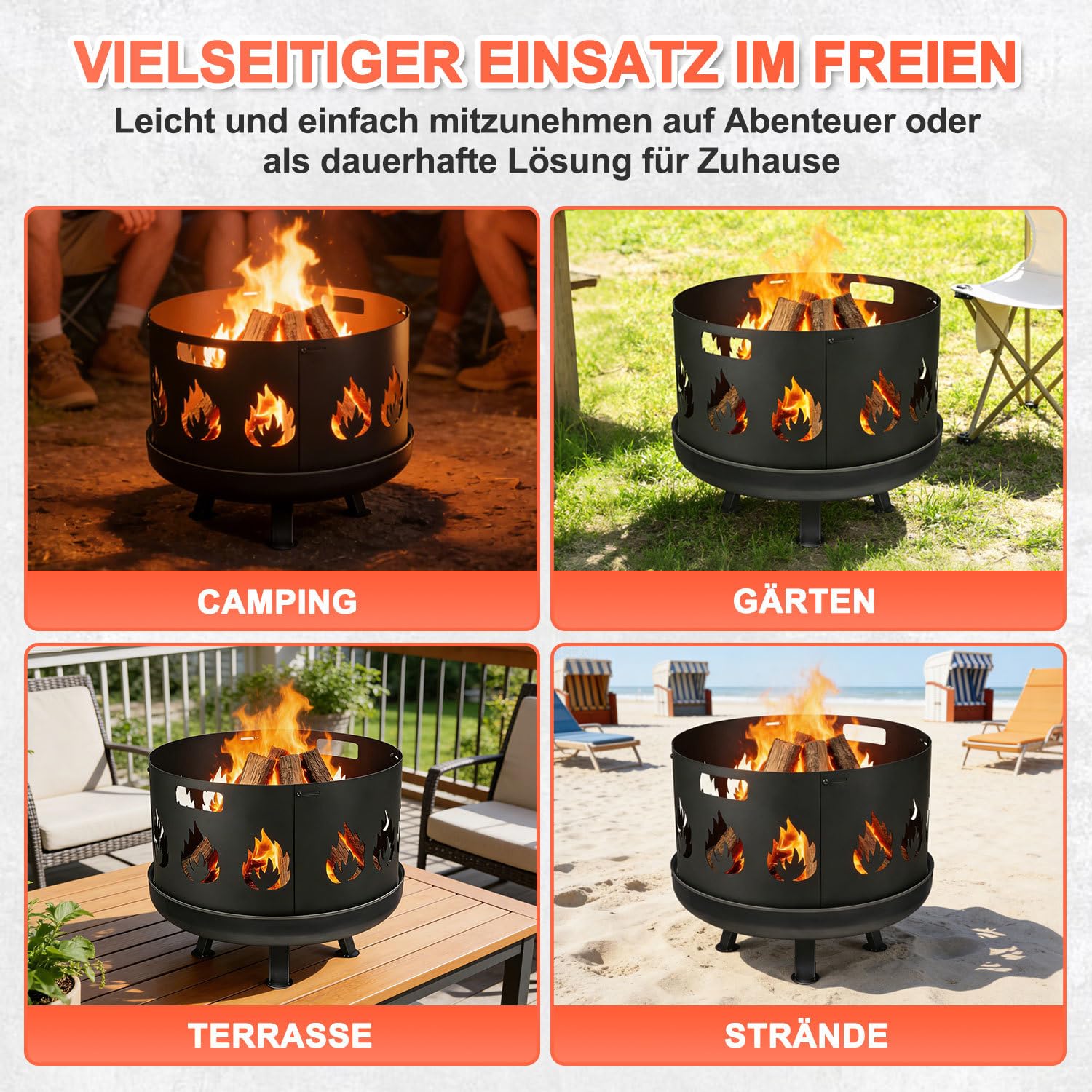 Brasero de protección contra chispas ajustable Ø70-75 cm, rejilla de chispas con asa, chapa de acero de 1,2 mm de grosor, 4 piezas, enchufable, perfecta para jardín y terraza, color negro