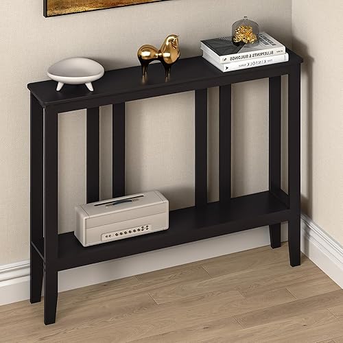Miniatura 7 de ELYKEN Mesas consola para entrada, mesa de pasillo de 2 niveles de 36.2 pulgadas de largo detrás del sofá, mesa de sofá estrecha de 7 pulgadas para