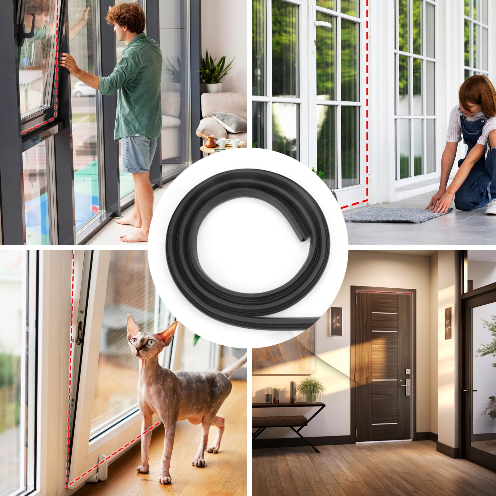 Guarnizione Porta, Guarnizione Adesiva Bianca 12mm, Per Spazi Tra I Telai Delle Porte E Antivento Mpermeabile Insonorizzazione, 5m/10m/15m/20m/30m Disponibili (Nero-20m)