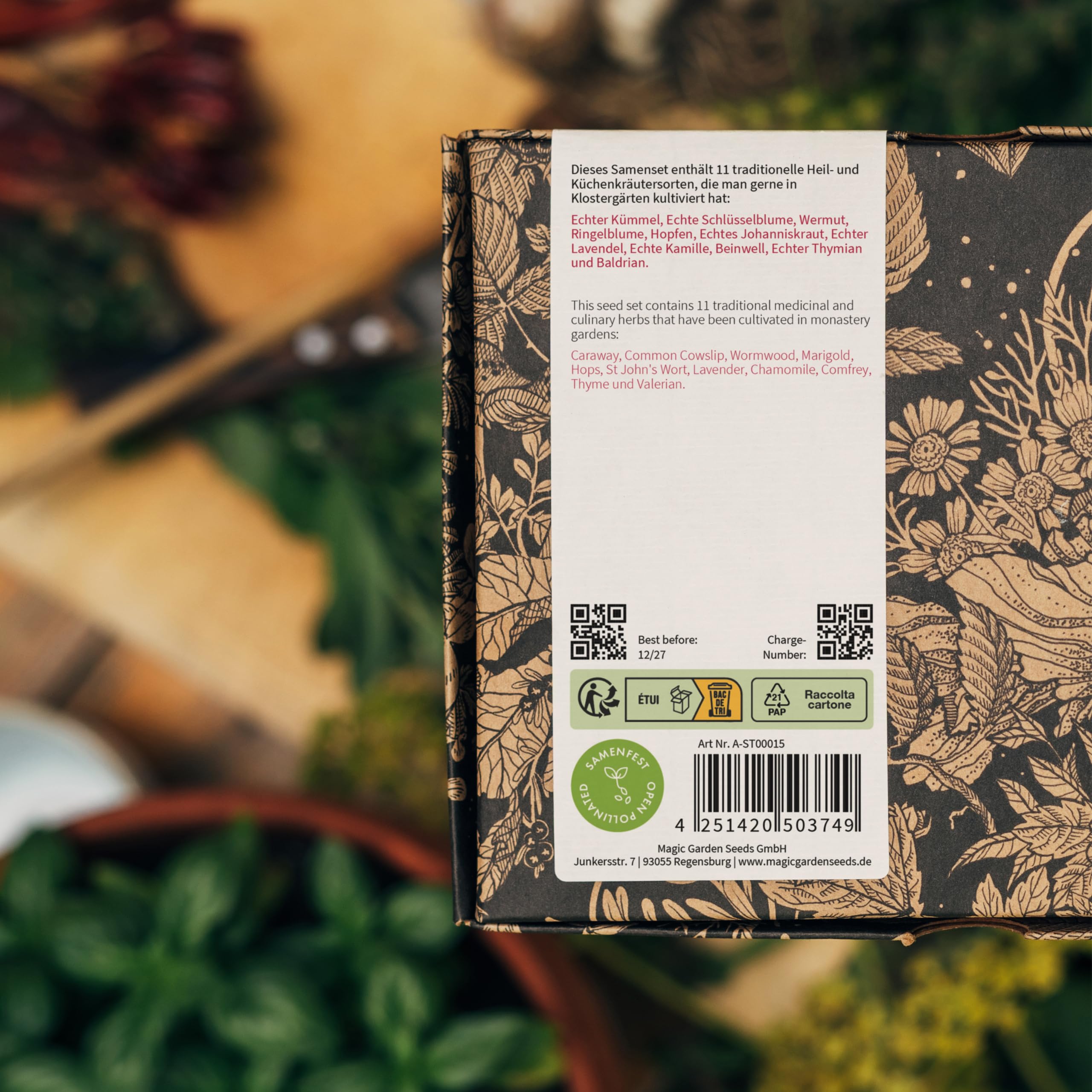 Plantas clásicas del monasterio - Set de regalo de semillas con 11 variedades de hierbas medicinales y culinarias