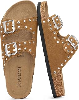 KIDMI Women's Cork Footbed Sandals Comfortable Suede Summer Slides | Adjustable One Strap, Metal Big Buckle, Non-slip Rubber Sole, Slip On, Cushioned, Indoor/Outdoor, Casual, Fashion