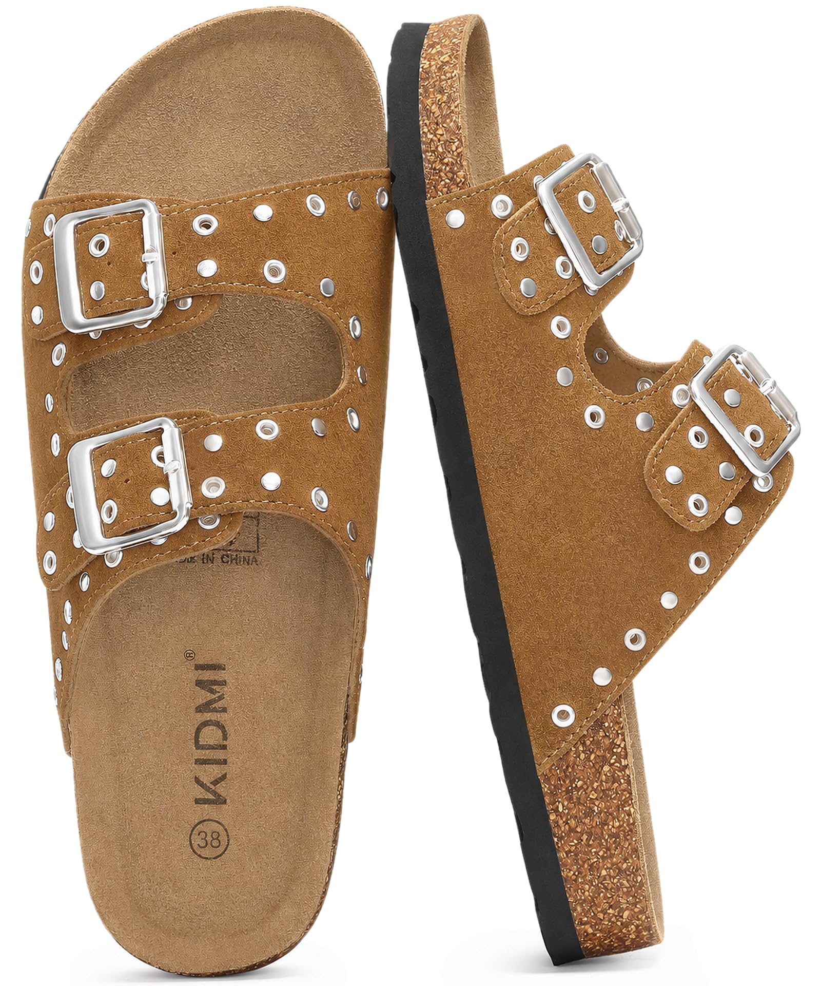 KIDMI Women's Cork Footbed Sandals Comfortable Suede Summer Slides