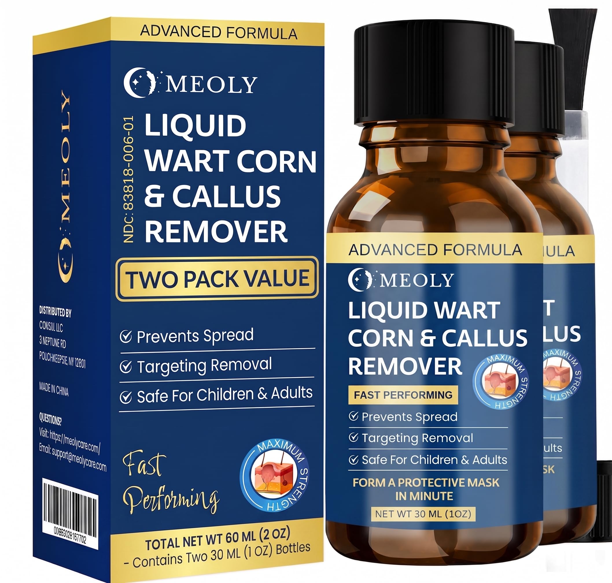 MEOLY Fast-Acting Wart Remover: Salicylic Acid Wart Remover for Plantar Wart, Corn Fast-Acting for Men and Women 2 Pack