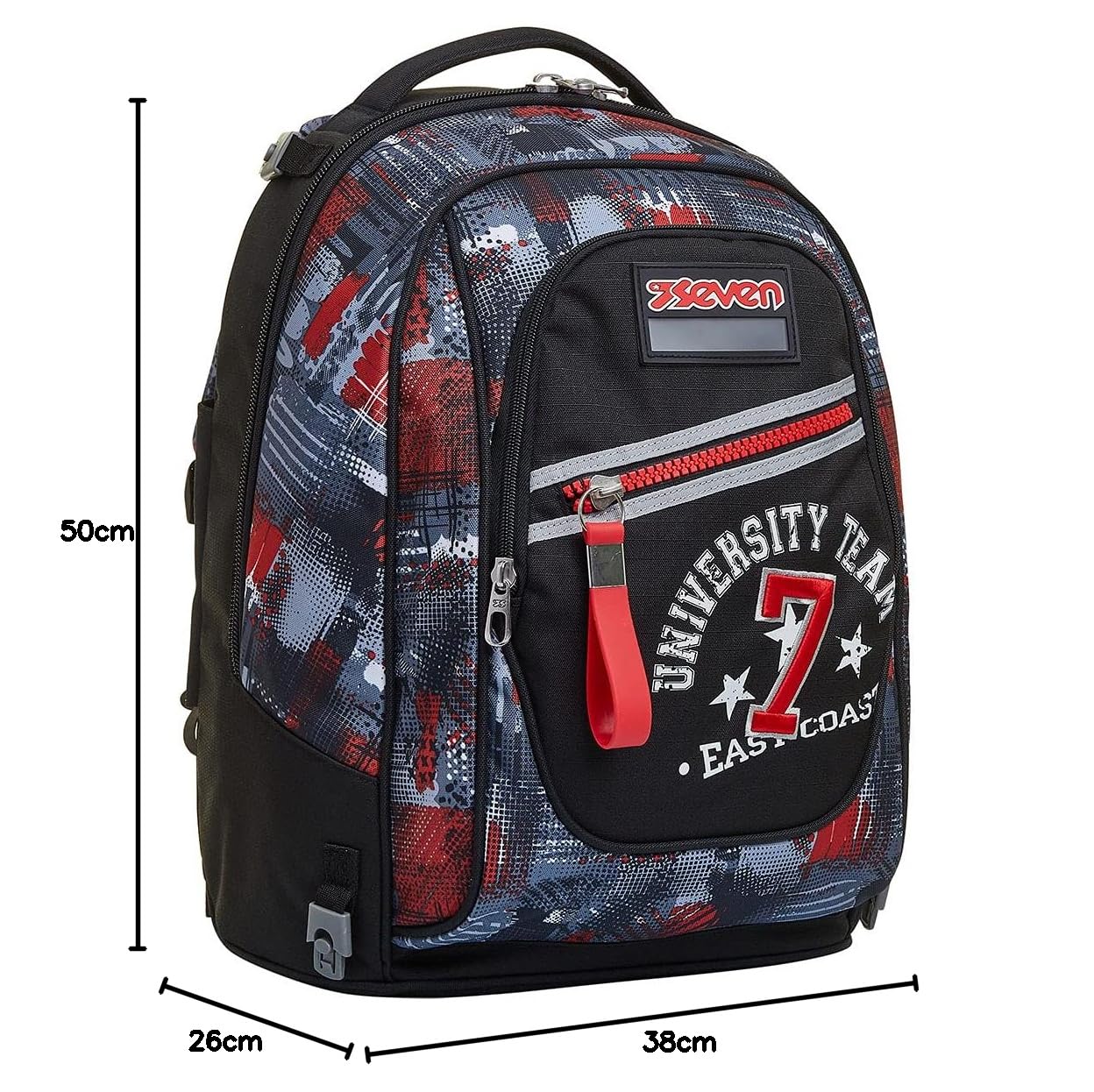 Seven Mochila con Ruedas TROLLEY NEW TECH WORLD, Negro - Mochila 3 en 1, Mochila Escolar con Carro - Bolso Escolar Niños, Niñas, Adolescentes - Bolsillo Frontal con Cremallera