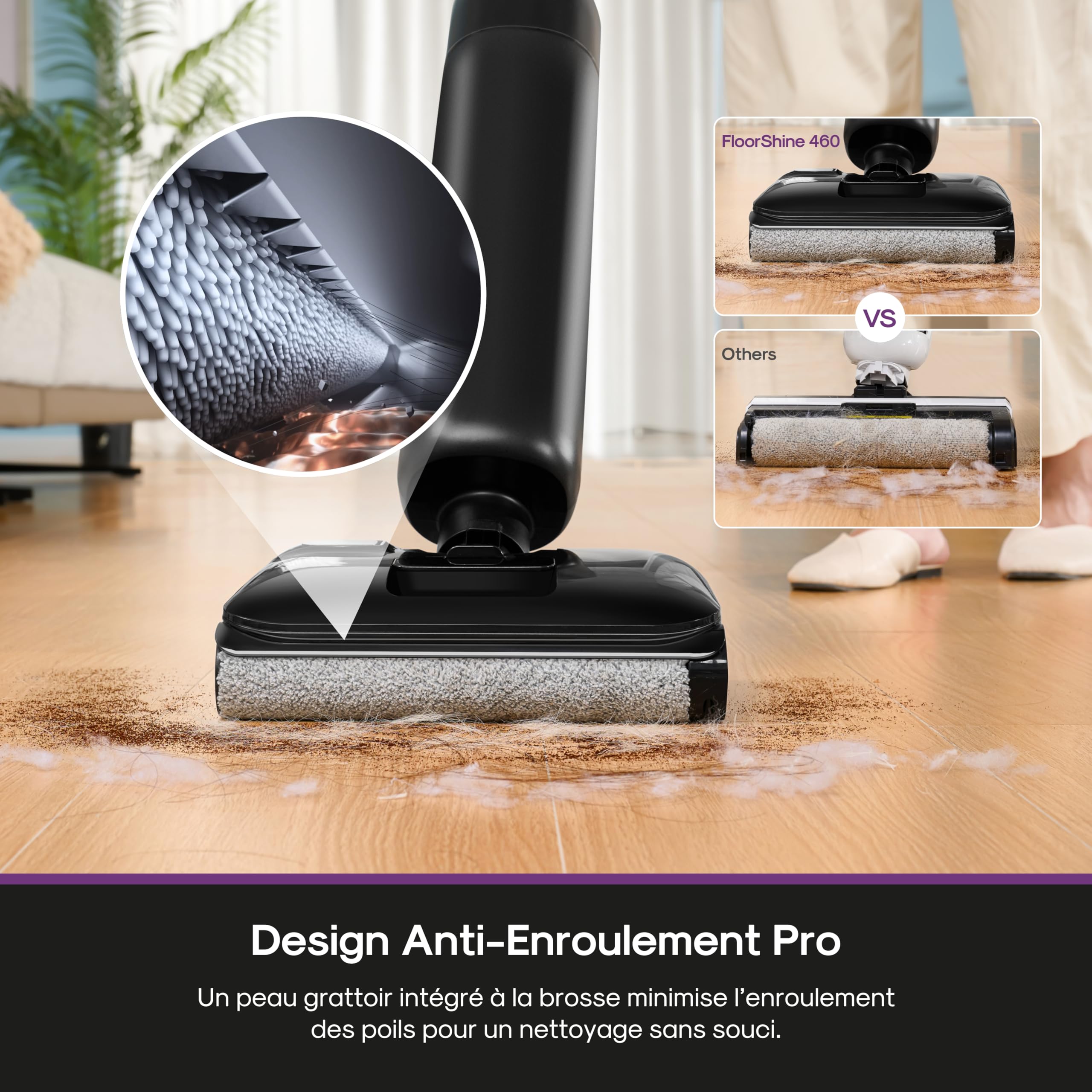 EUREKA FloorShine 460 Aspirateur Laveur Inclinaison à Plat 180° Hauteur 11,5 cm, Nettoyage Bords, Auto Séchage, 30 min Autonomie, Aspirateur Laveur Eau et Poussière, Grands Réservoirs, Anti-Emmêlement