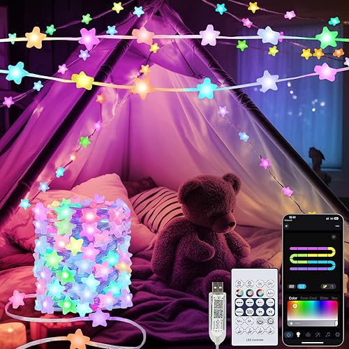 Smart Star String Lights Plug in, 33Ft 16 Million Color Changing Star Fairy Lights RGB Built in Chip APP & Remote Control DIY Music Sync Twinkle Light for Bedroom Decoration