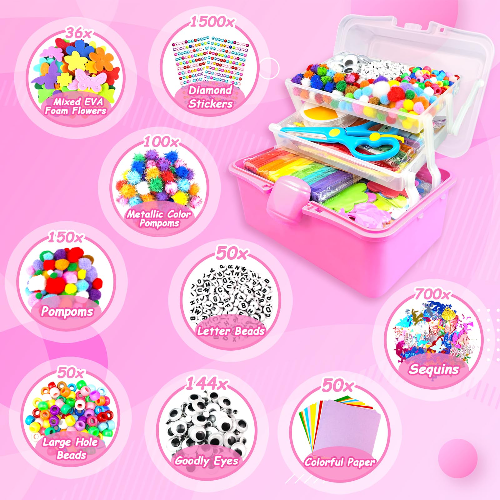 3000 Arts and Crafts Supplies for Kids Craft Kit Craft Box with Pipe Cleaners Arts and Crafts for Kids Age 4-6, 6-8 - Image 3