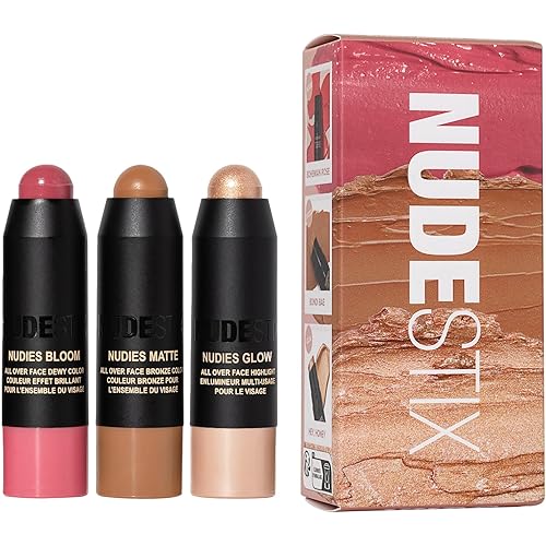 Nudestix Roses & Honey Mini Kit – 3-Piece Cream Blush, Bronzer & Highlighter Stick Set for Eyes, Cheeks & Lips | Travel-Size Multi-Use Makeup