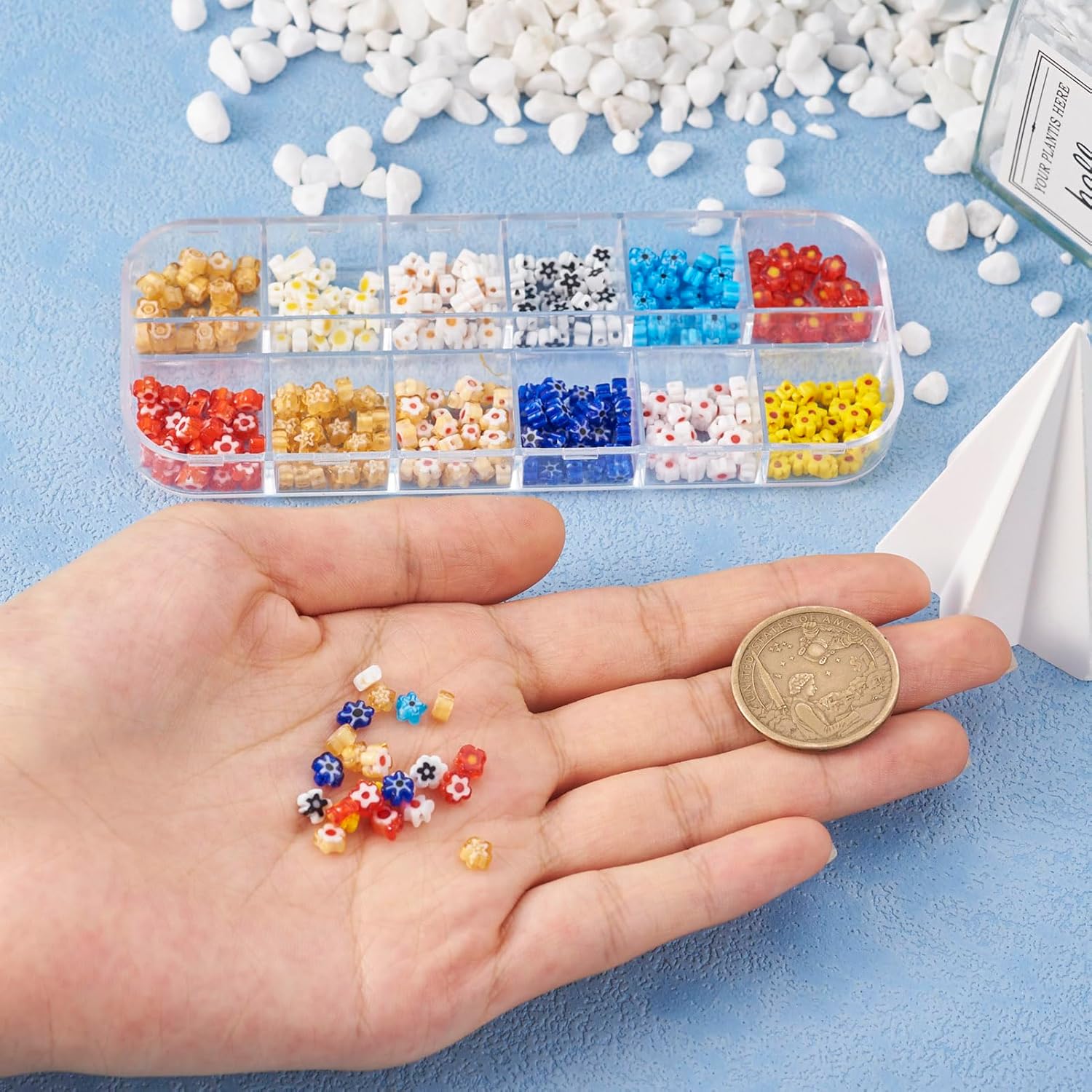 360 Pcs Millefiori Lampwork Glass Beads Glass Flower Beads 3-5mm Flat Round Glass Smooth Loose Spacer Bead 12 Colors for Christmas Necklace Bracelet Earring Jewelry Making - Image 6