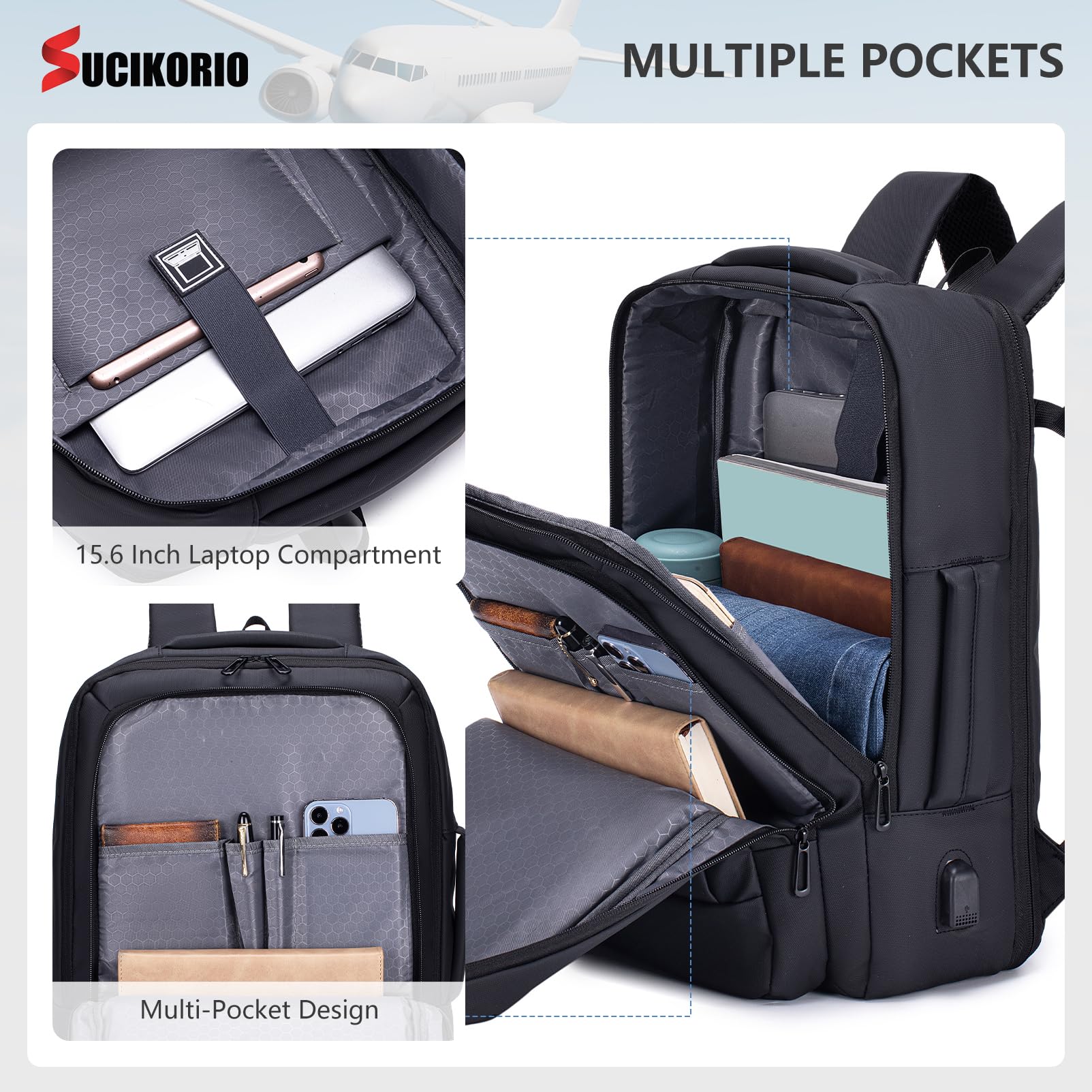 40x30x15cm Air France British Airways Scalabile 10cm 40x30x25cm Eurowings Zaino da Viaggio Aereo Bagaglio a Mano Volotea, Impermeabile Zaini Borse da Viaggi Zaino Porta PC 15,6 Pollici
