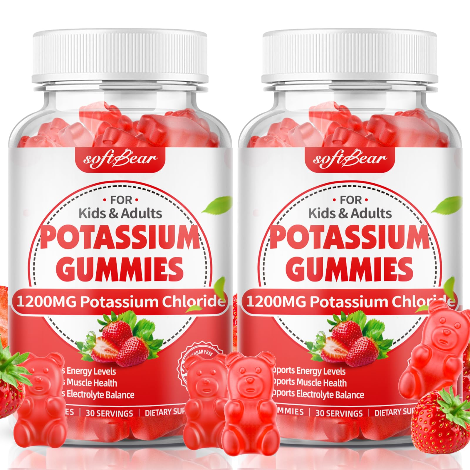 softbear Potassium Gummies for Adults, Sugar Free Potassium Chloride Gummies 1200mg Support Leg Cramps & Electrolyte Balance High Potency Potassium Supplement, Strawberry Flavor 120 Count Strawberry 60 Count (Pack of 2)