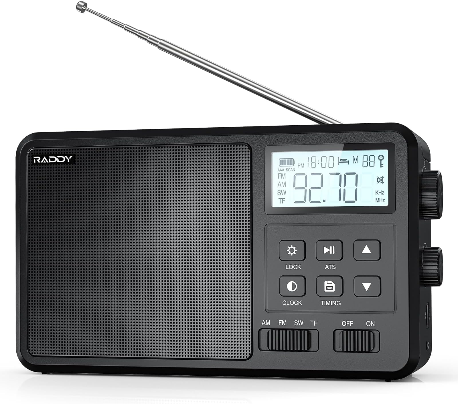 Raddy RF206 Digital AM FM Shortwave Radio Portable Radio Receiver, 8W Speaker, LCD Display, Support BT/TF Card/USB Playback, Battery Powered by AC/AA Batteries for Home, Gift