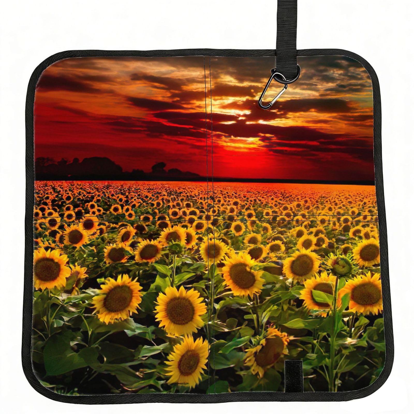 bghdfa Sunset Sunflower Print Outdoor Sitting Mat Waterproof Oxford Cloth Seat Cushion Folding Foam Camping Seat For Picnic