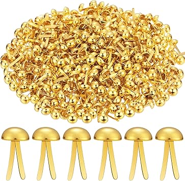 Hotop 500 Pcs Brads for Paper Crafts Metal Round Brass Paper Fasteners for Craft Art Crafting School DIY Supplies(0.3 x 0.6 Inch,Golden)