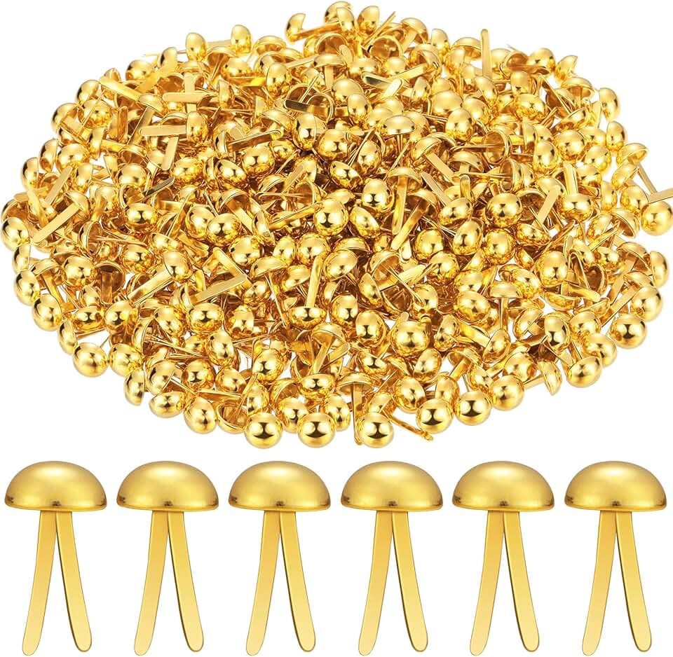 Hotop 500 Pcs Brads for Paper Crafts Metal Round Brass Paper Fasteners for Craft Art Crafting School DIY Supplies(0.3 x 0.6 Inch,Golden)