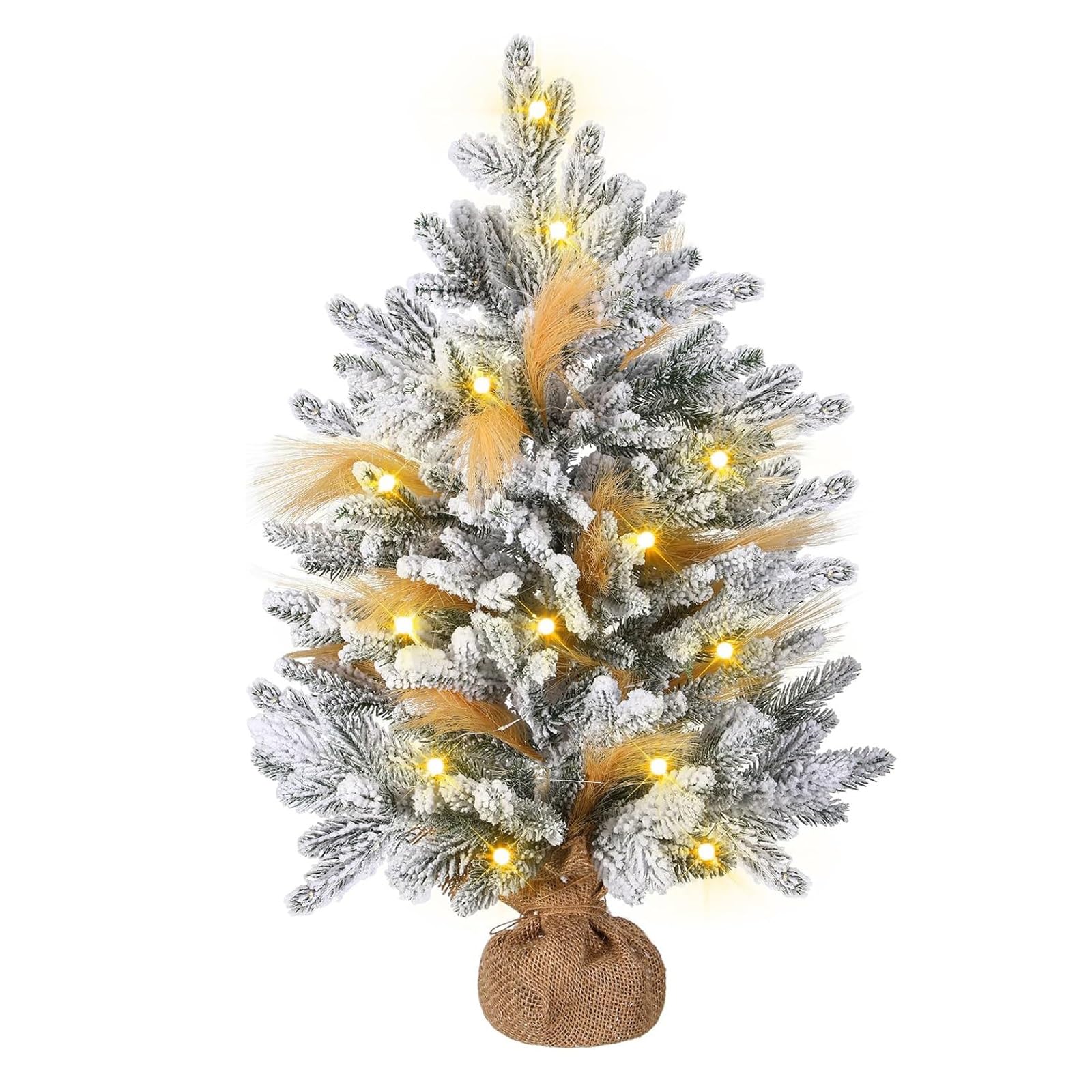Piccolo albero di Natale innevato da 24 pollici, decorazione natalizia da tavolo con luce Piante artificiali