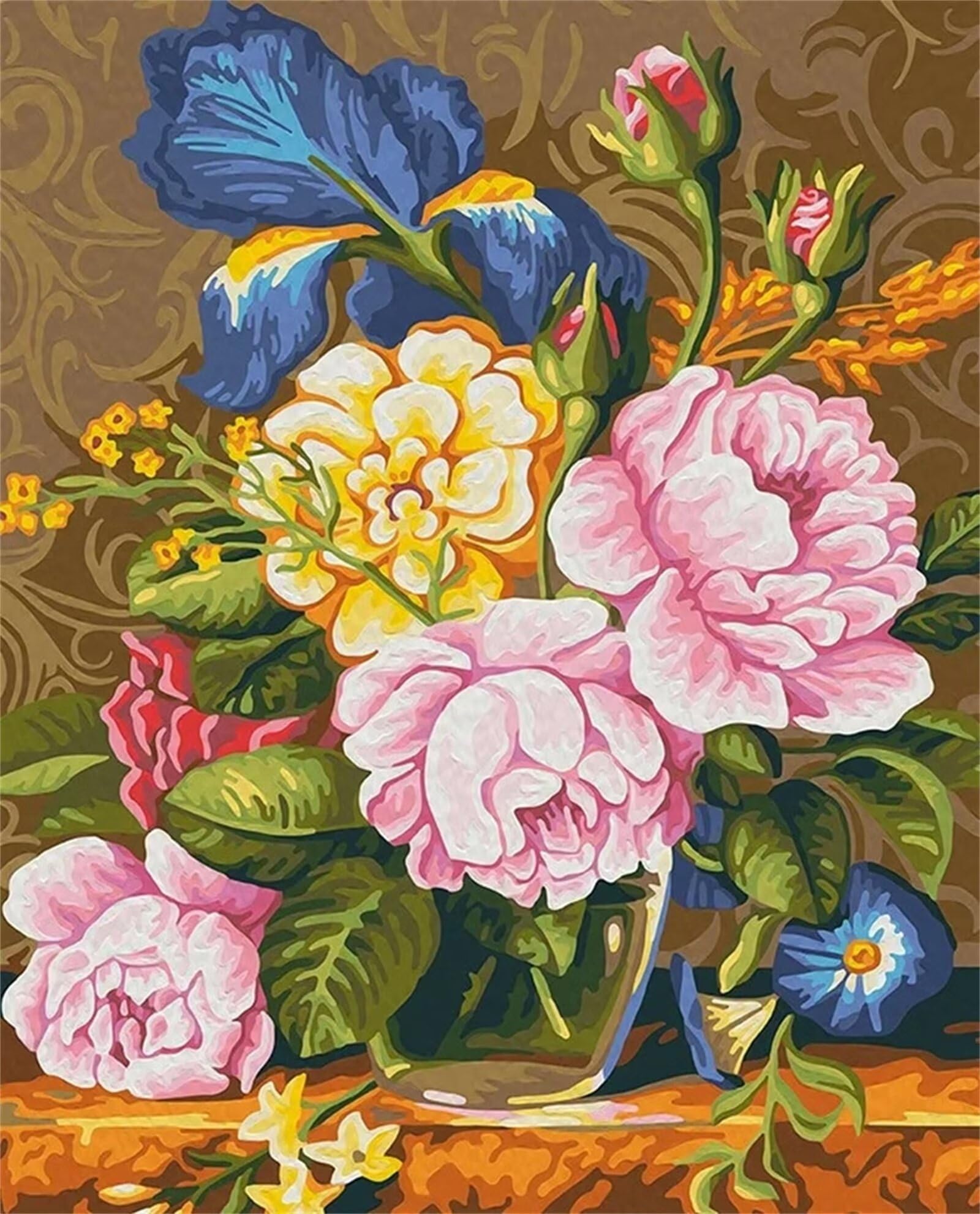 Dipingere con i Numeri Adulti,Vaso di peonia Pittura di Numeri a Olio Fai da Te kit di pittura acrilica per adulti Bambini,Con Pennelli e Colori Acrilici per casa Decora Regalo con Telaio,45x60cm