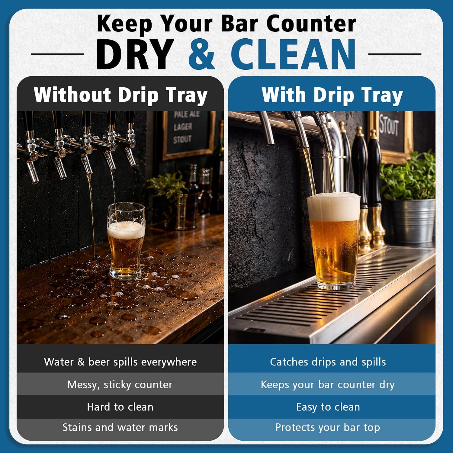 Gerrii 1 Pcs 31.5inch Stainless Steel Bar Drip Tray, Surface Mount No Drain | Brushed Finish, Fits Beer Taps & Beverage Dispensers, Rust Resistant, Easy to Clean, for Kegerator, Coffee Station & Home Bar