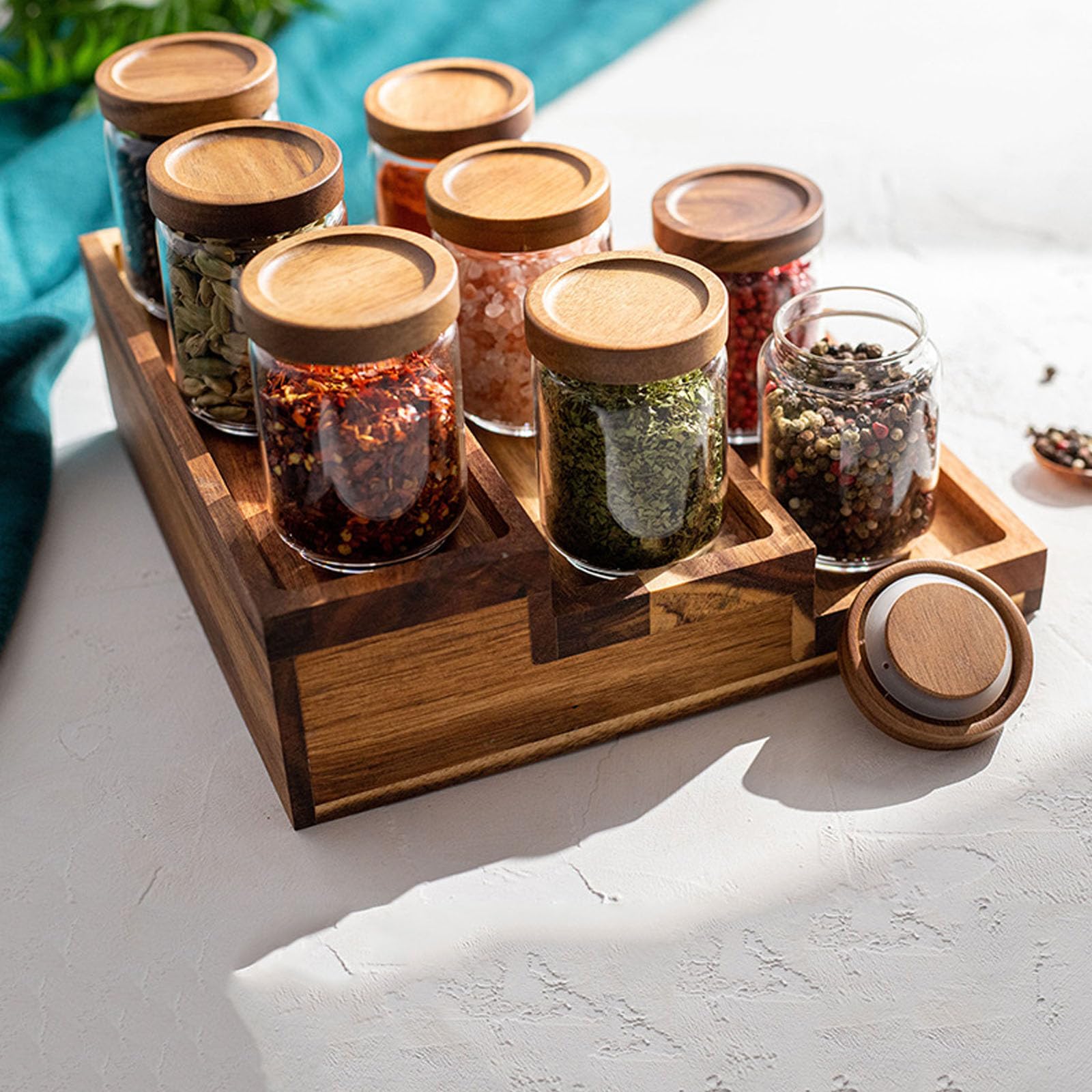 Transparente Vorratsdose, Premium-Glas mit Holzdeckel, ideal für die Organisation von Küchenzutaten, Snacks, Aufbewahrung von Organisationsgläsern