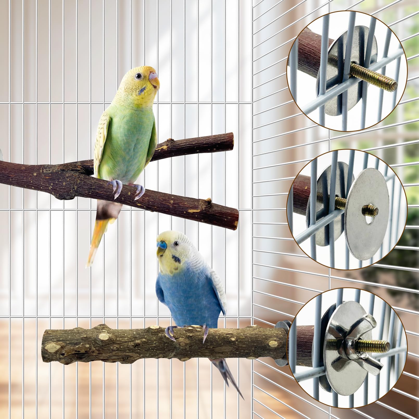 BNOSDM 5PCS Bird Perches Stand with Mirror Parrot Natural Wood Stick Perches Forked Perch Branch Parakeet Toy Set Bird Cage Accessories for Budgie Cockatiel Conure Finch Lovebird - image 4