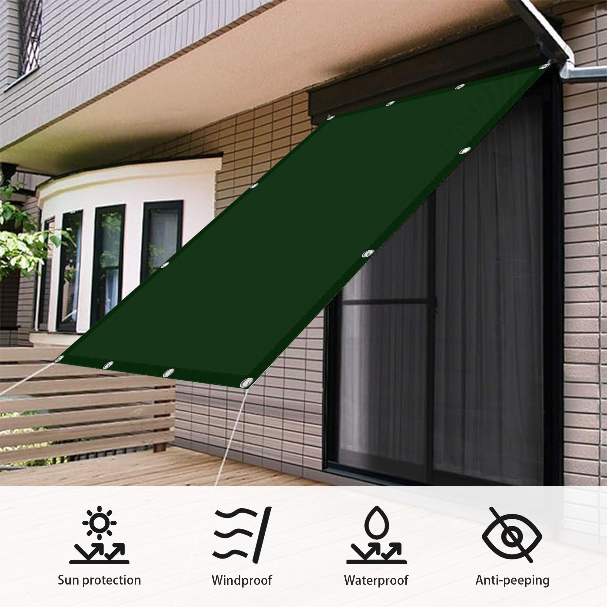 Sonnensegel Wasserdicht 180 x 280 cm Ohne Bohren Sichtschutz für Balkon Wetterfest Atmungsaktiv für Garten Balkon Und Terrasse, Dunkelgrün
