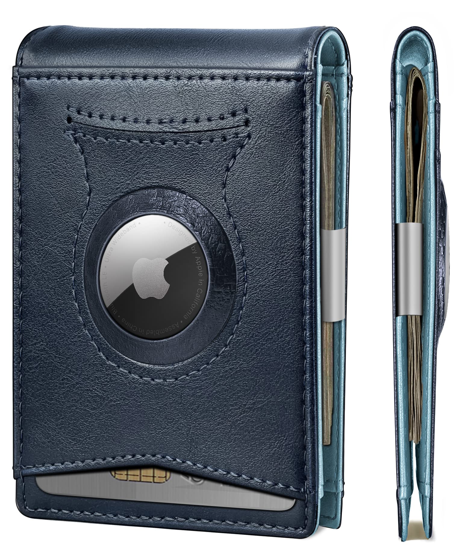 KS Mens Wallet Gift Airtag or Standard Use,Slim Front Pocket Leather Wallet Money Clip 11 cards RFID Blocking