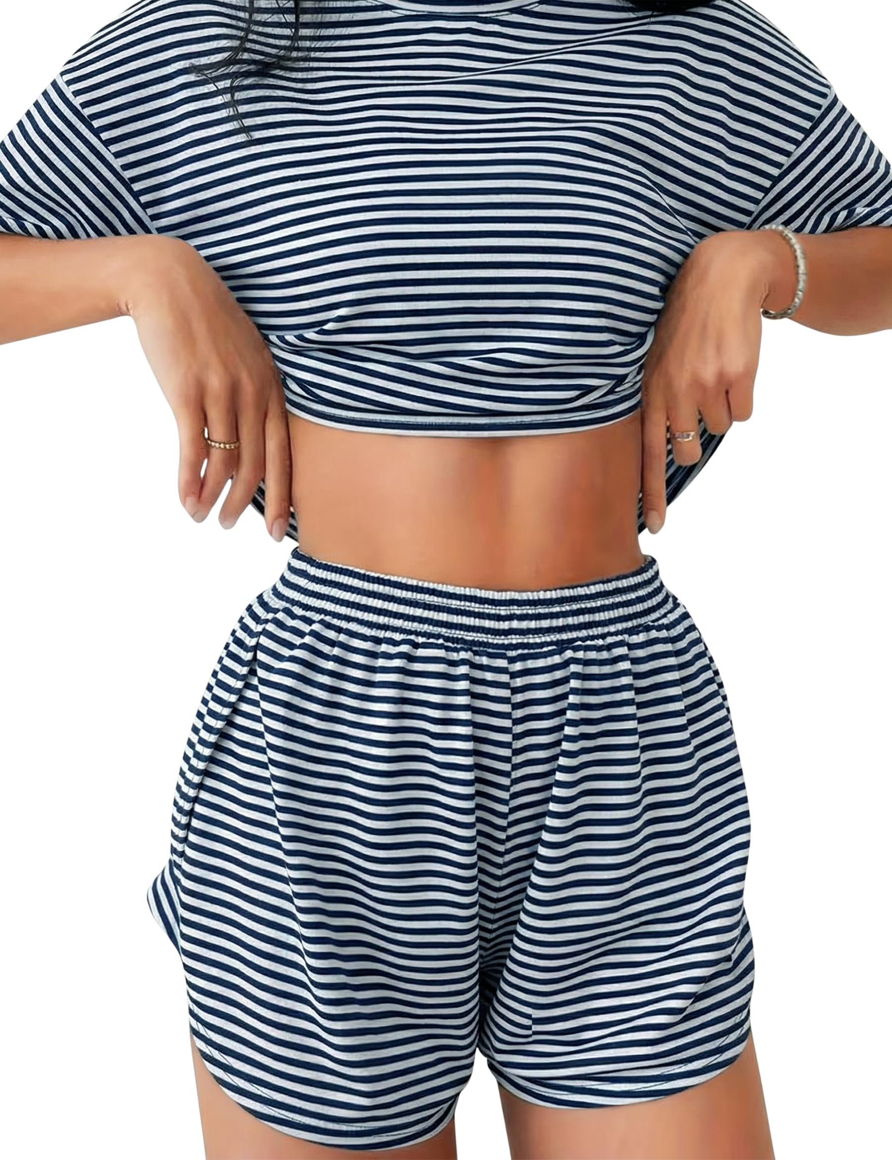 Demegimi Schlafanzug Damen Kurz Pyjama Set Sommer Shorty Nachtwäsche Loungewear Sexy Sleepwear Top Shorts