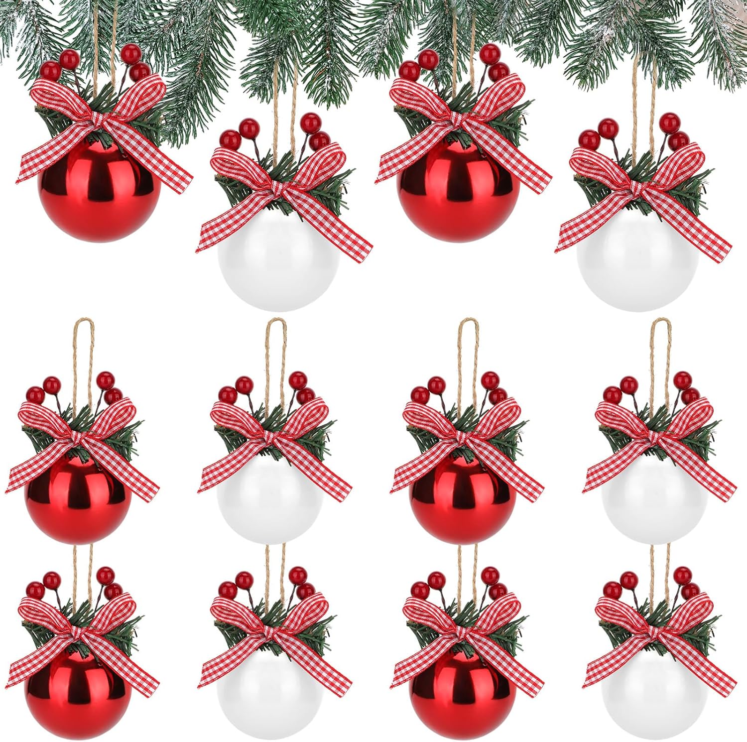 Hiboom 12 Pcs Christmas Red and White Ball Ornaments Rustic