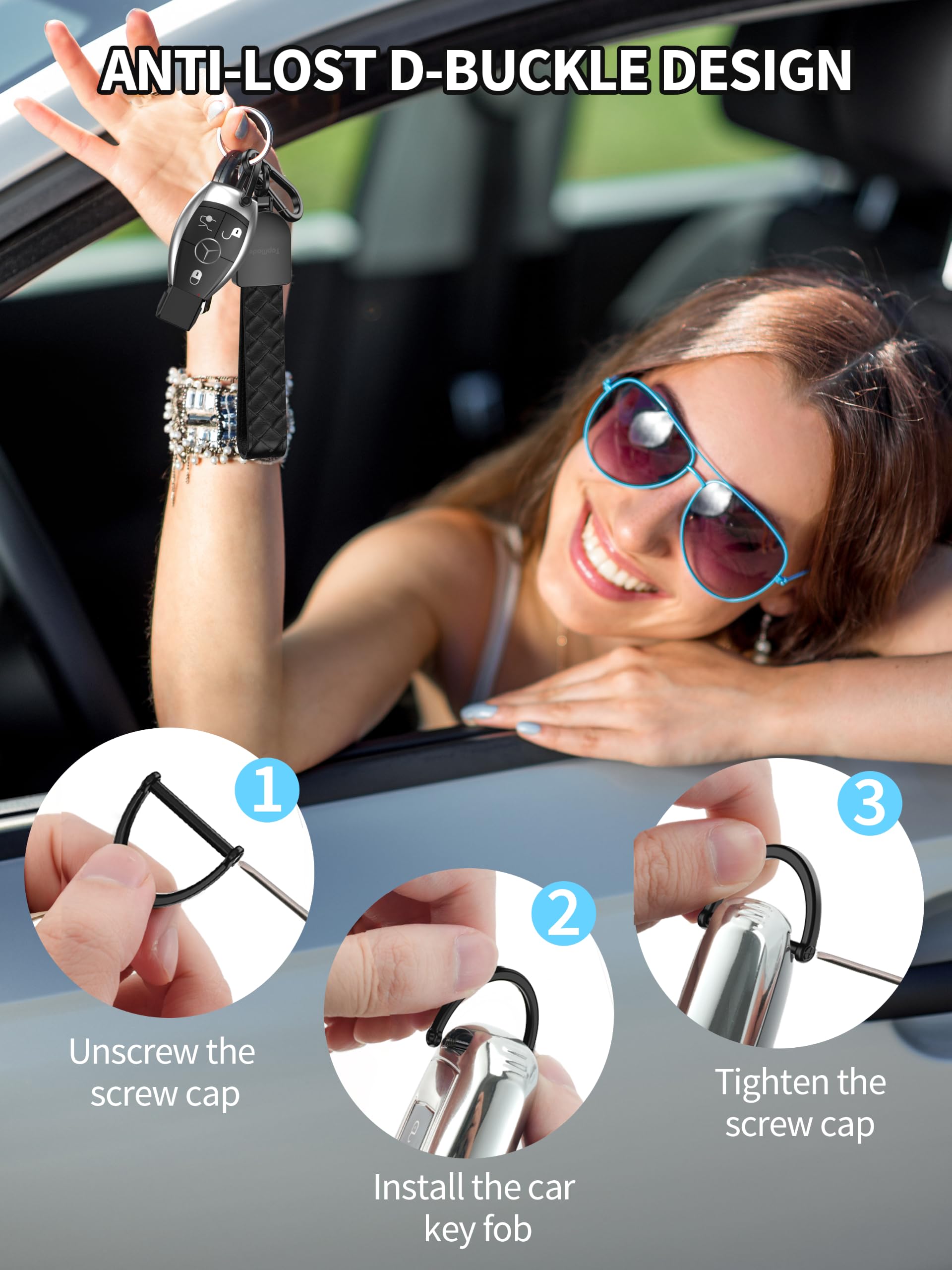 TopMade Porte-clés anti-perte, fonctionne avec Apple Find My et Google Find Hub, porte-clés de voiture en cuir de qualité supérieure, rechargeable, localisateur de clés Bluetooth, étanche IP67, noir