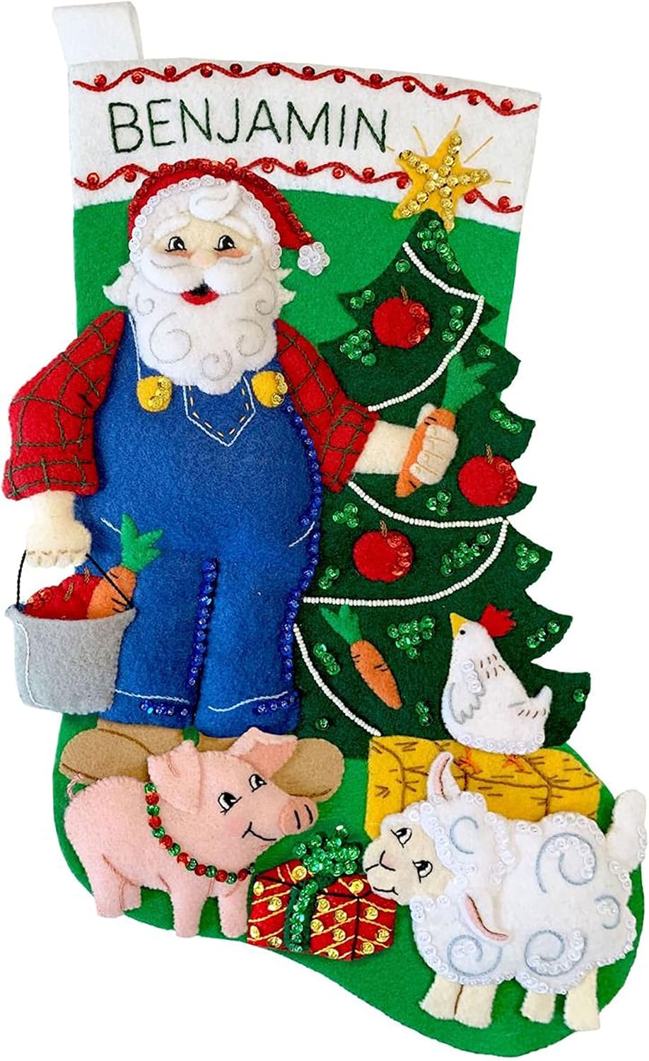 MerryStockings Country Christmas 18" Felt Stocking Kit – DIY Holiday Craft with Pre-Stamped Felt, Sequins, Beads & Instructions – Handmade Farmhouse Décor – Made in USA