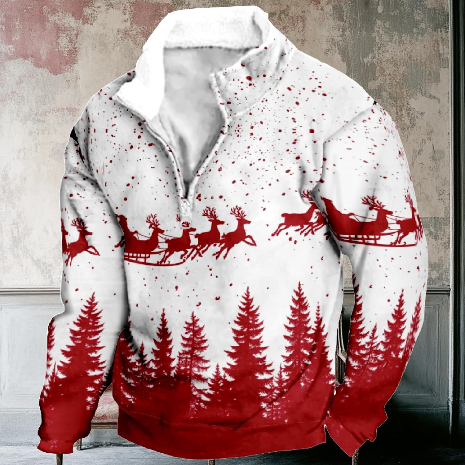 MARSVOVO Hoodies for Men Fashion Aztec Cowboy Fleece Sweatshirt 1/4 Button Long Sleeve Henry Shirt Fall Winter Pullover - Image 2