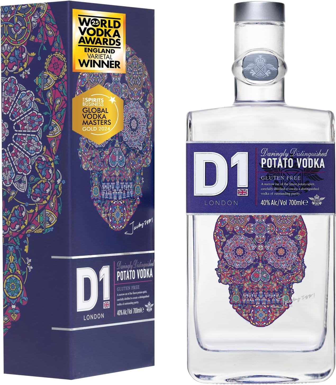 D1 London Spirits Vodka 70cl in Gift Box 40% ABV – World Awards 2025 Gold Winner – Smooth, Creamy Premium Vodka Gift Set for Women & Men