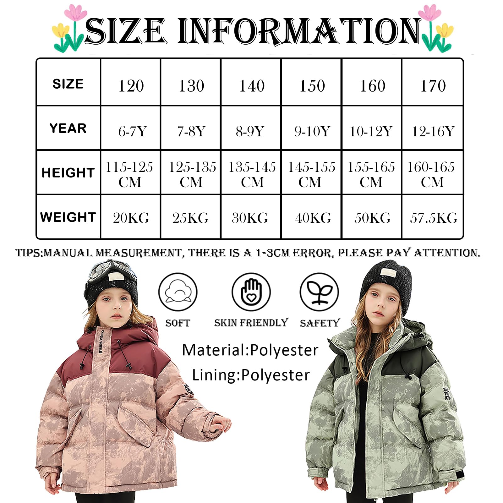 Bambina Cappotto con Cappuccio Giacca Invernale Ragazzi Giubbotto in Cotone Impermeabile