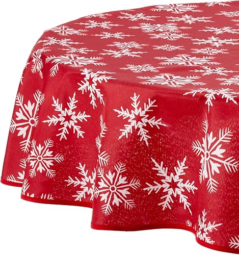 Violet Linen Manteles rojos decorativos con diseño de copos de nieve navideños - 60" redondos