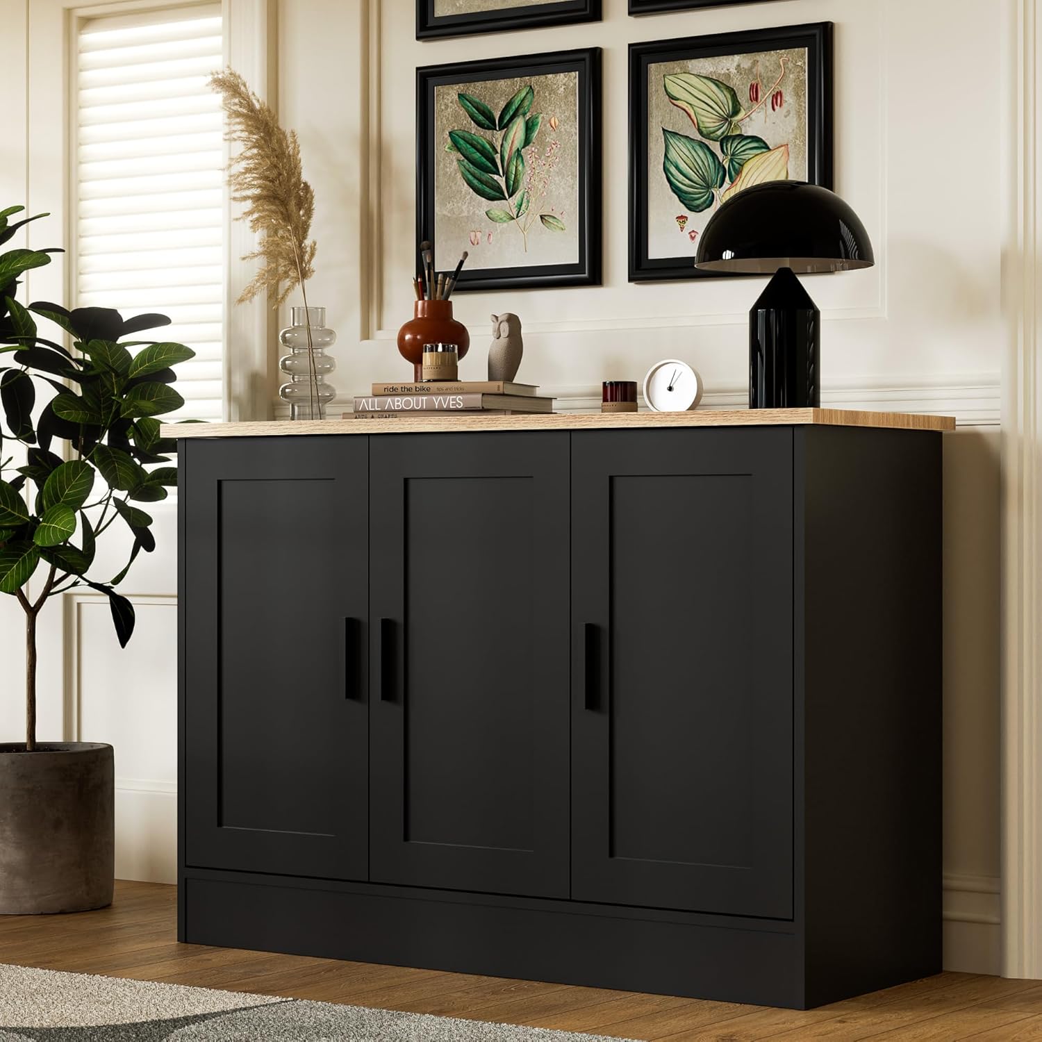 Amazon.com - Anystyle 43.3”W Black 3 Door Buffet Cabinet, Coffee Bar ...