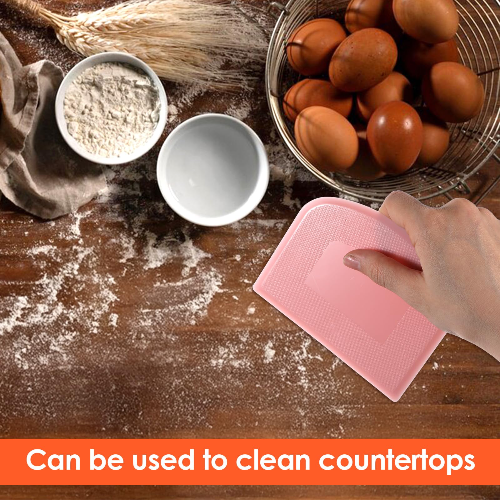 5 Pcs Plastic Bench Scraper Flexible Dough Scraper Bpa Free Pe Plastic Flexible Bowl Food-Safe Silicone Bench Scraper For Bread Cake Dough Fondant Icing (White, Green, Orange, Pink) - Image 6