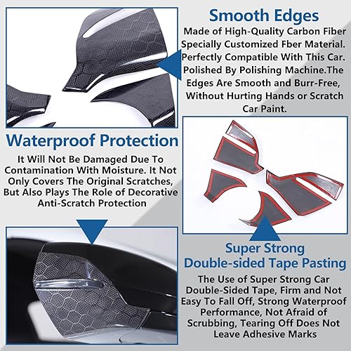 Miniatura 10 de Cubierta de la tapa del espejo lateral del automóvil compatible con Chevrolet Corvette C8 Stingray 2020-2024 100% fibra de carbono real, 4 piezas de