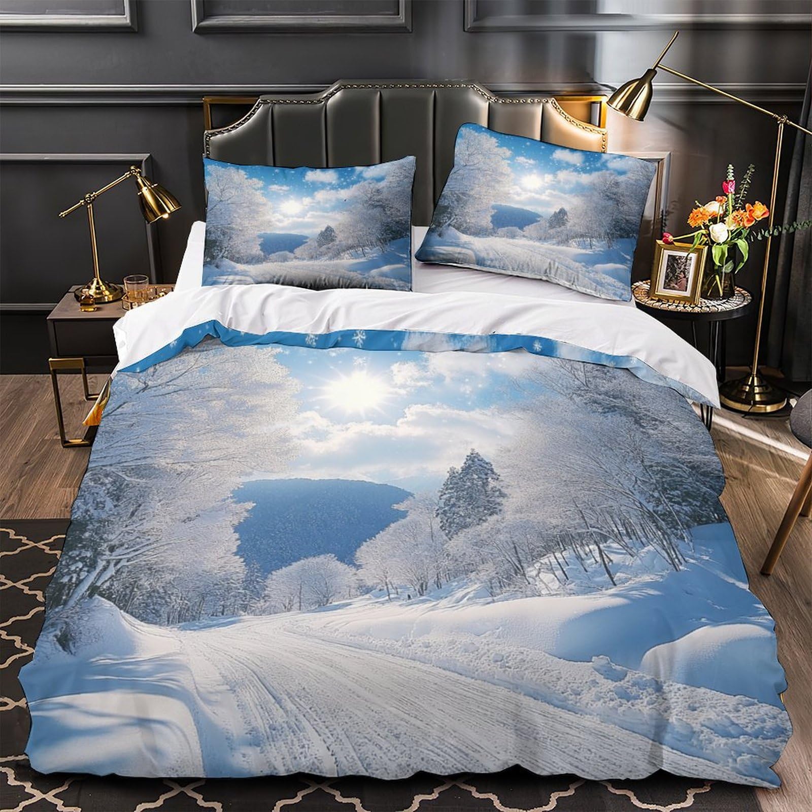 Housse de couette paysage d'hiver 3D pour chambre ado cosy