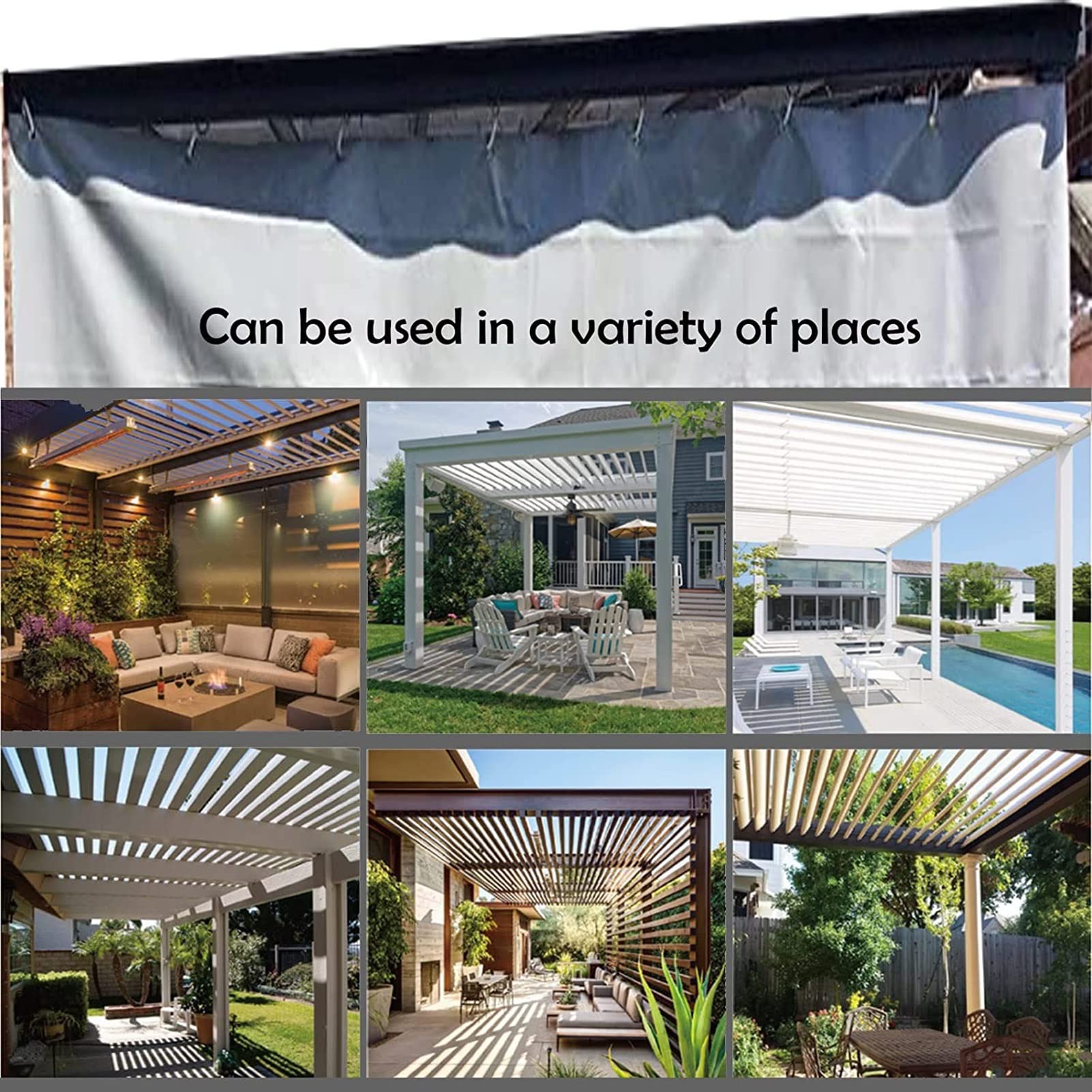 Pannelli in PVC per esterni, trasparenti, impermeabili, per pergola, gazebo, terrazza e terrazza, resistenti alle intemperie, 5,60 x 2 m, occhielli grigi inclusi
