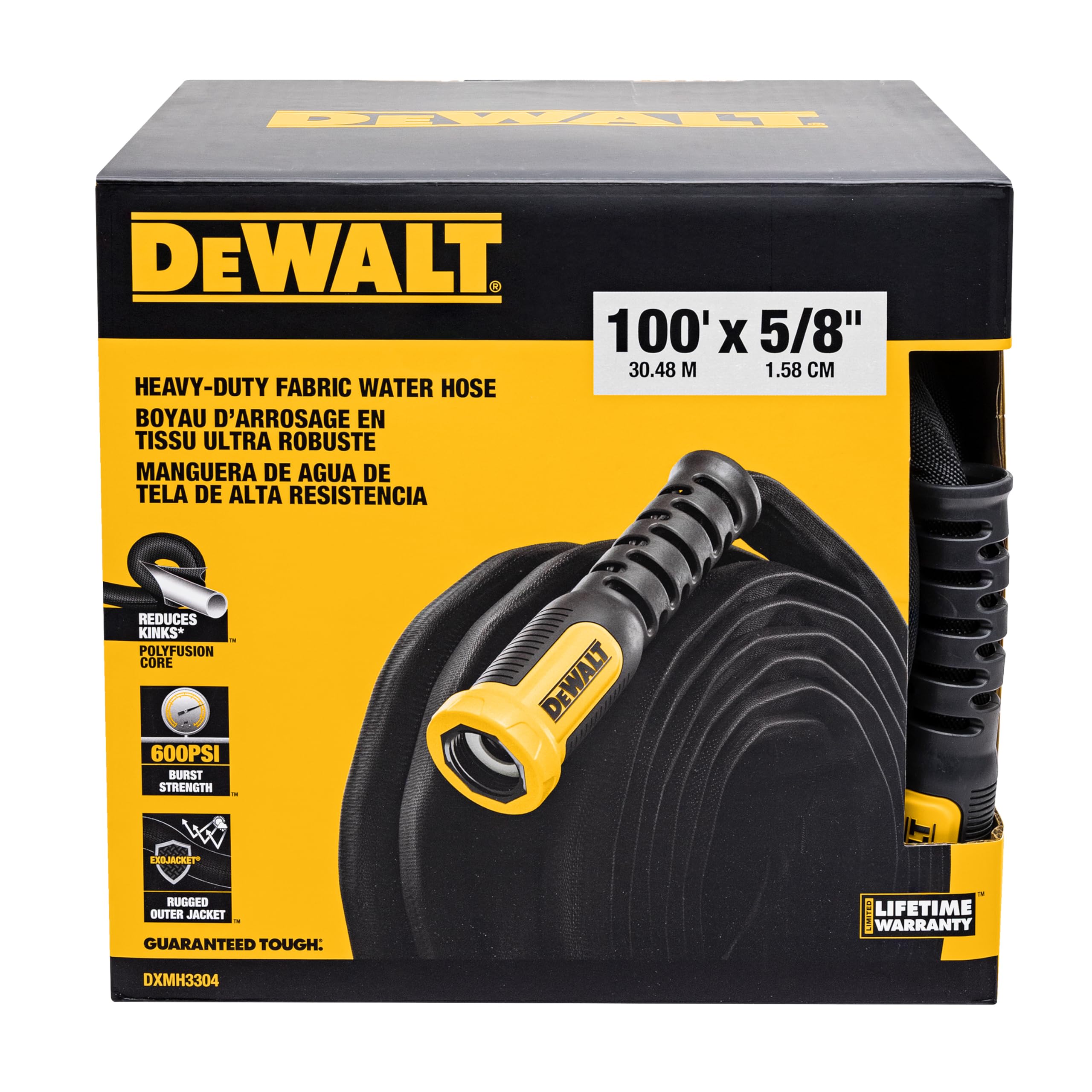 Dewalt Black, Yellow 100 Ft X 5/8 In Heavy-Duty Professional Grade Fabric Garden Hose - Dxmh3304