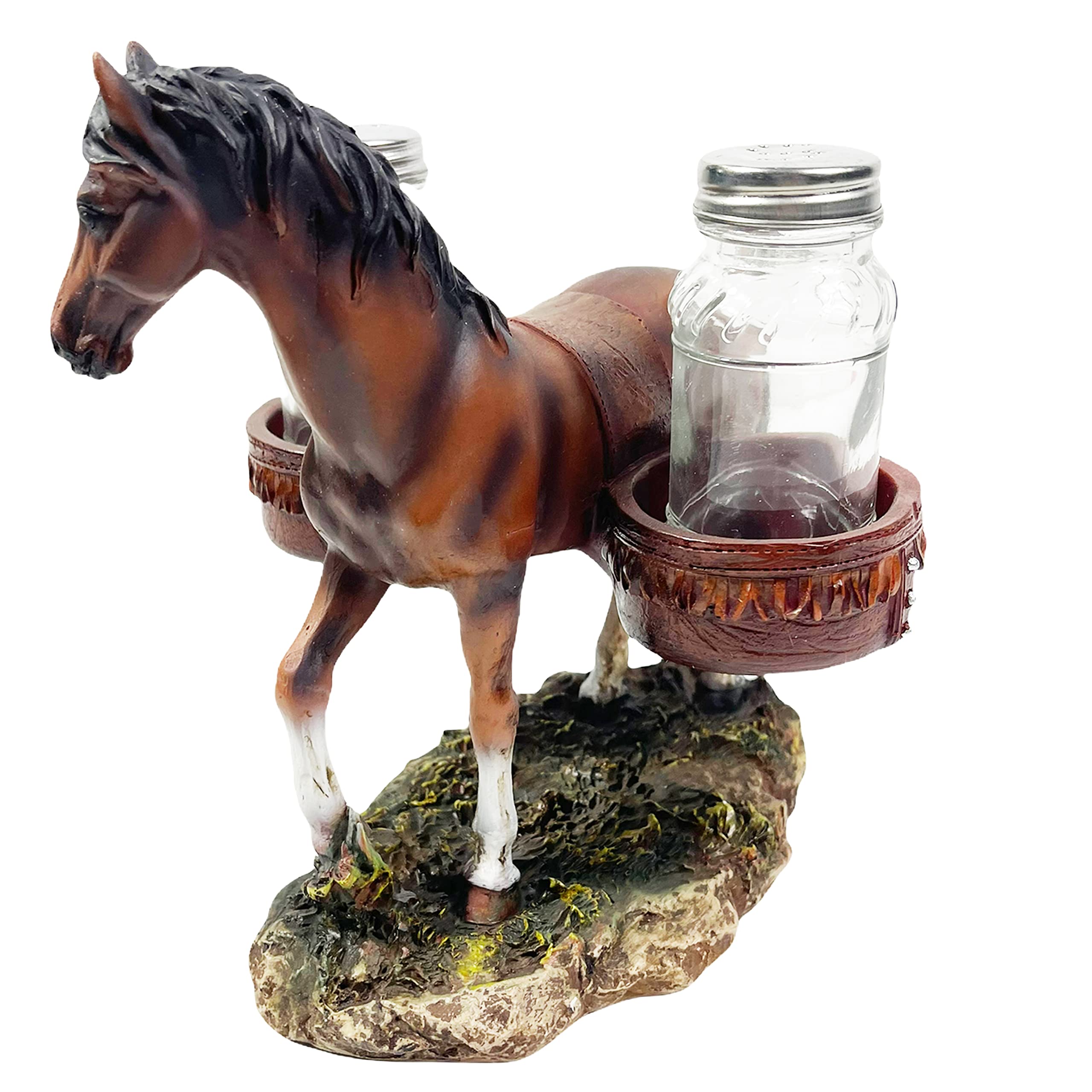 Urbalabs Western Armadillo, Wolf, Donkey, Pig and Horse Large Salt and Pepper Shaker Caddy Farmhouse Dinner Table Kitchen Ranch Decorations Rustic Cowboy Decor Hand Painted (Horse)