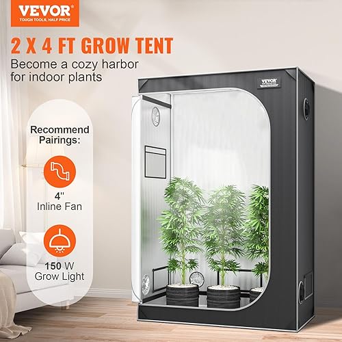 Miniatura 2 de VEVOR Tienda de cultivo hidropónica de 2 x 4, 48 x 24 x 72 pulgadas, tienda de cultivo hidropónico de Mylar 2000D con ventana de observación, bolsa