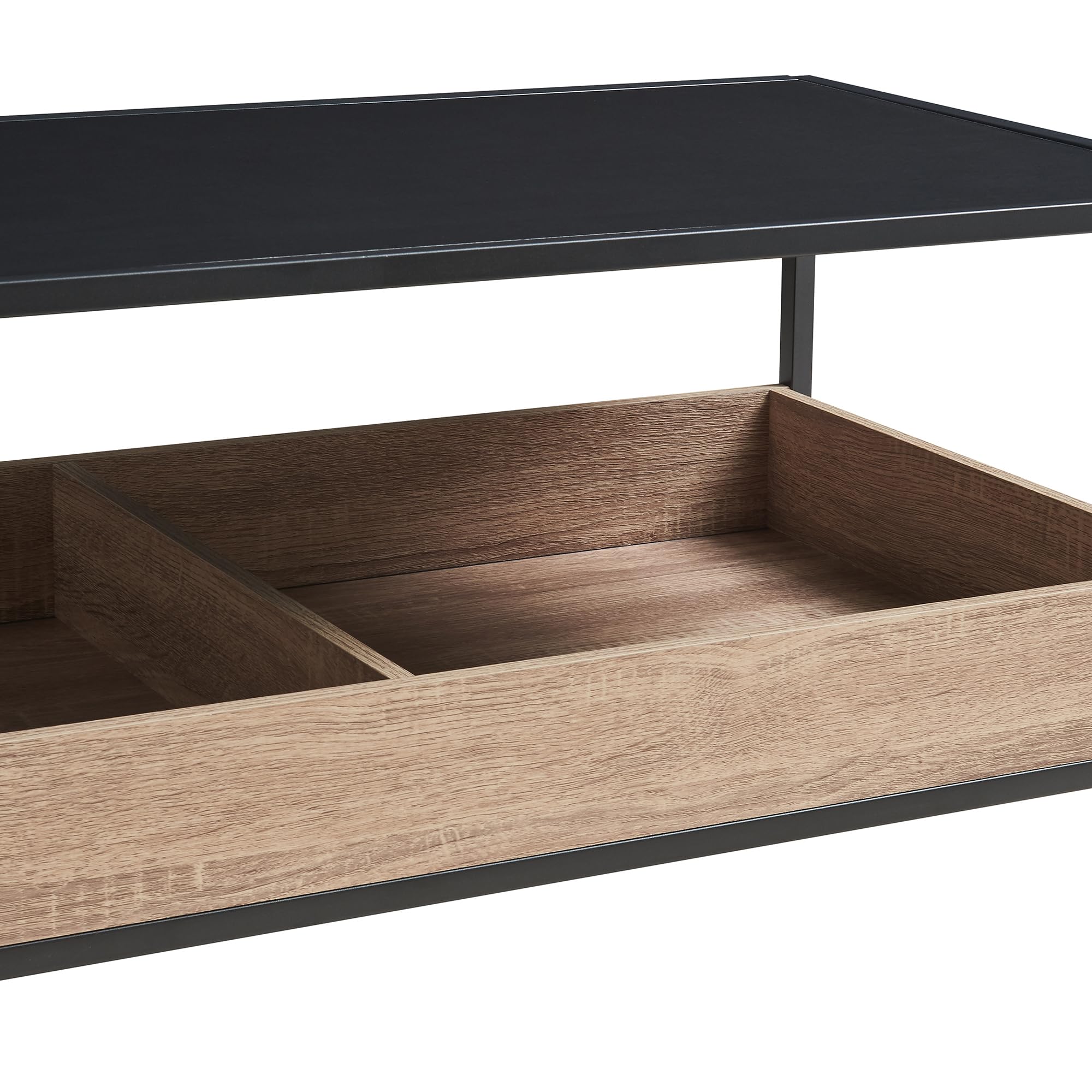[en.casa] Couchtisch Belana Wohnzimmertisch 100 x 48 x 39 cm Sofatisch mit 2 Ablagefächern rechteckig Kaffeetisch Metallgestell Schwarz/Eicheoptik