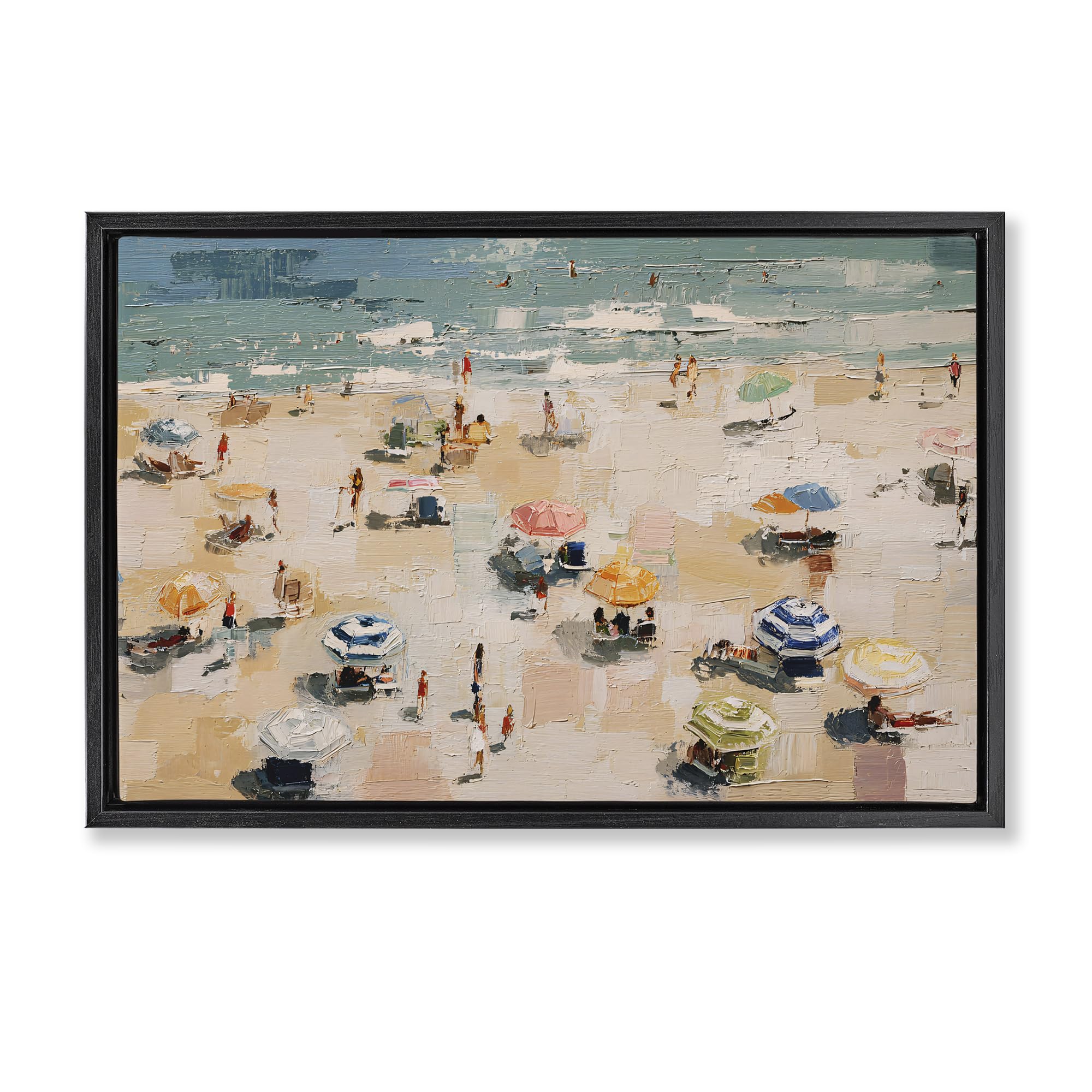 Stupell Industries Jet Black (Matte) 'Summer Beachgoers Expression'| Floating Frame Canvas Art