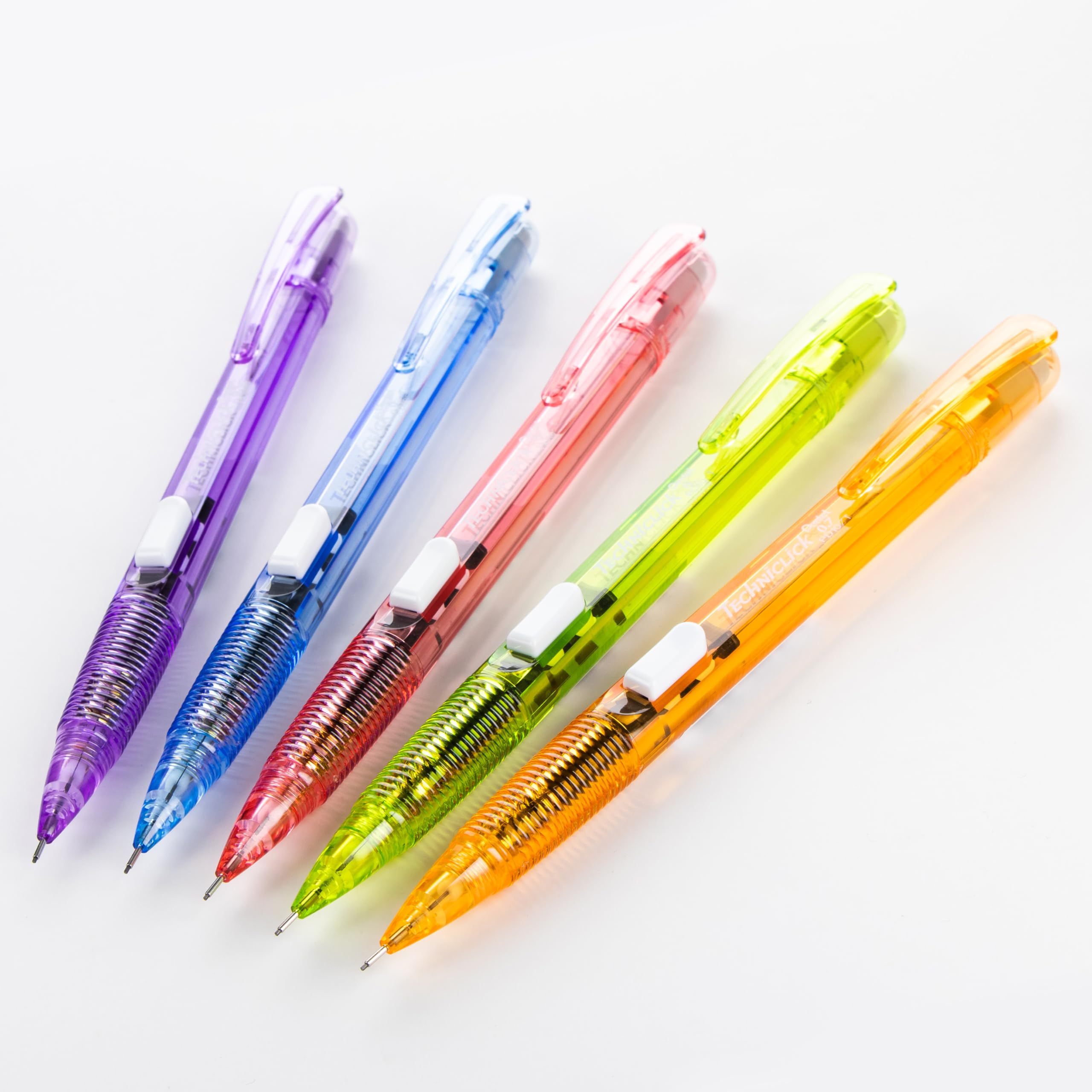 Pentel Techniclick 0.7mm Mechanical Pencil - Pack of 5, Smooth Writing Pencil for Students & Professionals, Medium Line, Side-Click Lead Advance, Assorted Pastel Barrel Colors (PD107TBP5M) - Image 5