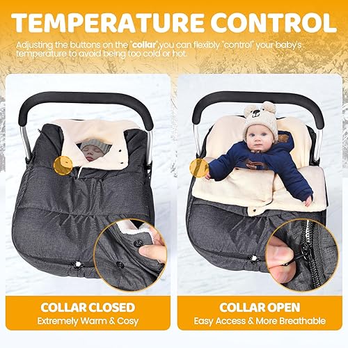Miniatura 2 de Orzbow Fundas de asiento de automóvil de invierno para bebés, funda universal para asiento de automóvil con cuello ajustable, funda impermeable para