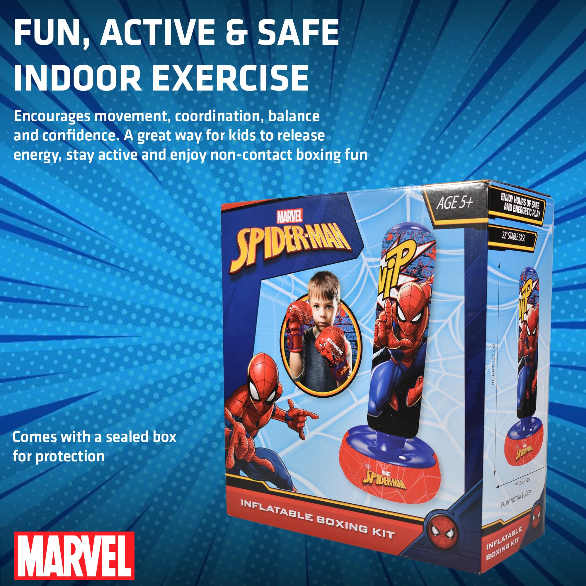 Hy-Pro Bolsa de Boxeo Inflable con Guantes de Boxeo con Licencia Oficial de Spiderman, Bolsa de Boxeo para niños, Juguetes y Regalos de Spiderman, 5+