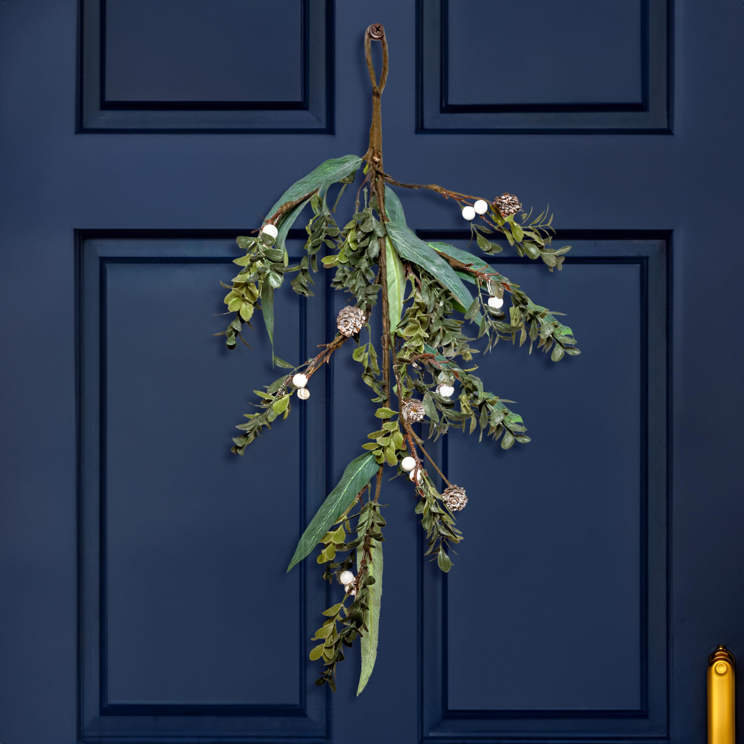 Marco Paul 62cm Frosted Christmas Teardrop Swag Garland - Artificial Pinecone Door Swag with Hanging Loop - Traditional Winter Garland for Front Door, Fireplace, Staircase Indoor Festive Décor