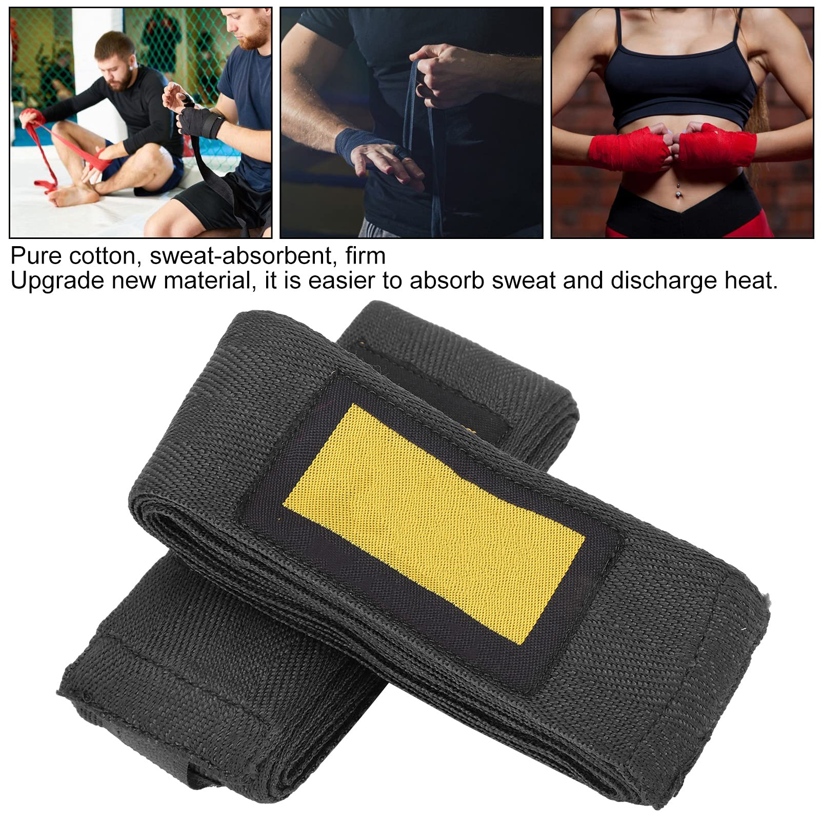 Naroote Boxing Hand Wraps, Muay Thai Hand Wraps Breathable Sweat Absorbing 1 Pair 2.5m Pure Cotton Elastic Boxing Handwraps Muay Thai Arts Hand Wraps for Men Women (Black)